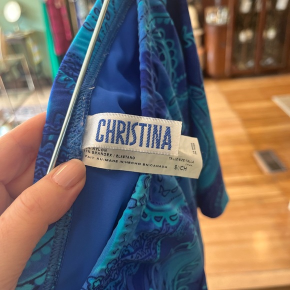 Vintage 90’s Blue Paisley “Christina” Two-Piece Swimsuit, Small - Picture 4 of 11